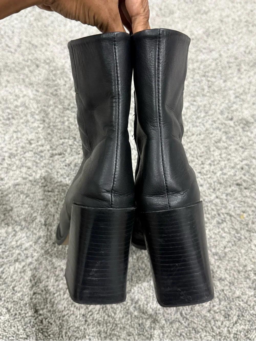 Topshop Black Genuine Leather Block Heel Square Toe Boots Women’s 38 US 7.5